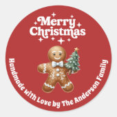 Christmas gingerbread man handmade red white ラウンドシール (正面)