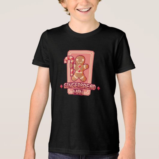 Christmas Gingerbread Man Pixel Art Design トライブレンドＴシャツ (正面)