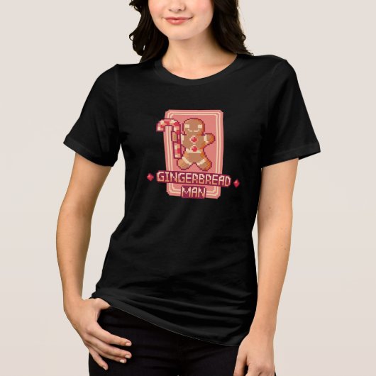 Christmas Gingerbread Man Pixel Art Design トライブレンドＴシャツ (正面)