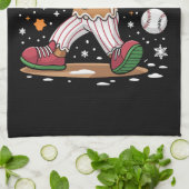 Christmas Gingerbread Man Sports Player Baseball  キッチンタオル (折り畳み)