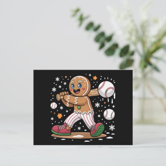Christmas Gingerbread Man Sports Player Baseball シーズンポストカード (スタンド正面)