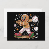 Christmas Gingerbread Man Sports Player Baseball シーズンポストカード (正面/裏面)
