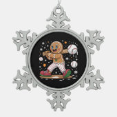 Christmas Gingerbread Man Sports Player Baseball  スノーフレークピューターオーナメント (正面)