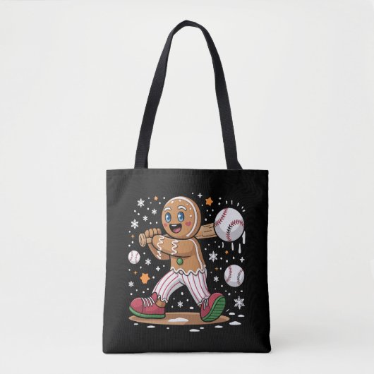 Christmas Gingerbread Man Sports Player Baseball  トートバッグ (正面)