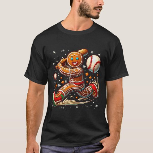 Christmas Gingerbread Man Srts Player Funny Baseba Tシャツ (正面)