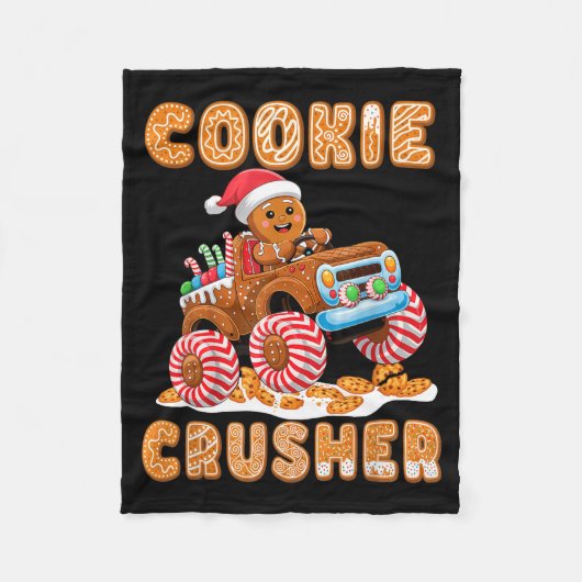 Christmas Gingerbread Pajamas Cookie Crusher Monst フリースブランケット (正面)