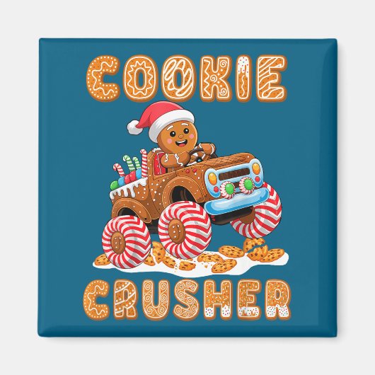 Christmas Gingerbread Pajamas Cookie Crusher Monst マグネット (正面)