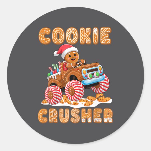 Christmas Gingerbread Pajamas Cookie Crusher Monst ラウンドシール (正面)
