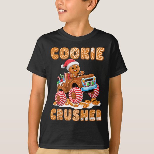 Christmas Gingerbread Pajamas Cookie Crusher Monst Tシャツ (正面)