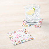 Christmas Gingerbread Pink Merry Christmas スクエアペーパーコースター (インサイチュ)