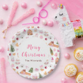 Christmas Gingerbread Pink Merry Christmas ペーパープレート (パーティー)