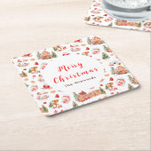Christmas Gingerbread Red Merry Christmas スクエアペーパーコースター (アングル)