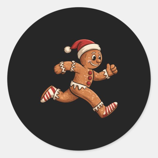 Christmas Gingerbread Running Funny Runners Pajama ラウンドシール (正面)