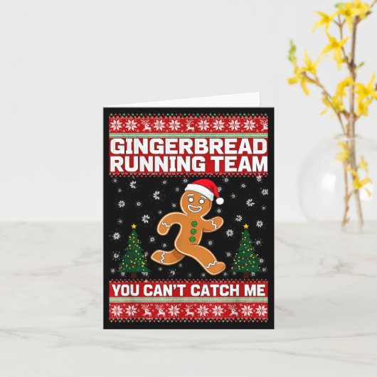 Christmas Gingerbread Running Team Funny Xmas Tee  カード (黄色い花)