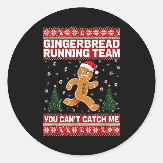 Christmas Gingerbread Running Team Funny Xmas Tee  ラウンドシール (正面)
