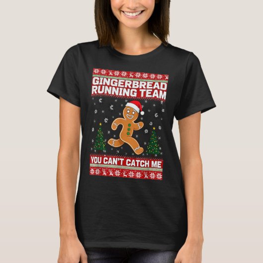 Christmas Gingerbread Running Team Funny Xmas Tee  Tシャツ (正面)