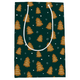 Christmas Gingerbread Trees Wrapping Paper ミディアムペーパーバッグ