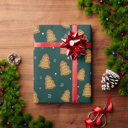 Christmas Gingerbread Trees Wrapping Paper ラッピングペーパー (クリスマスギフト)