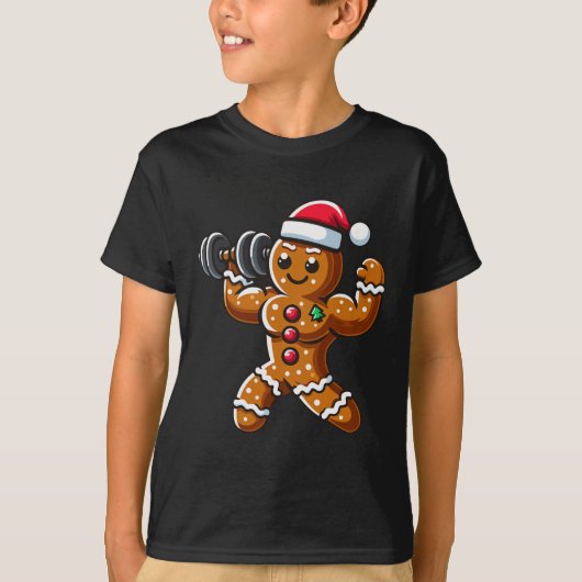Christmas Gingerbread Weightlifting Man Workout Bo Tシャツ (正面)