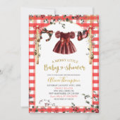 Christmas Gingham Girl Winter Clothes Baby Shower 招待状 (正面)