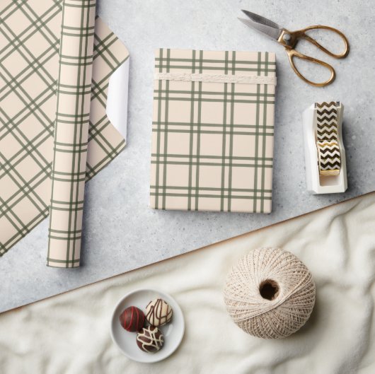 Christmas Gingham Grid Vintage Traditional Modern ラッピングペーパー (クラフト)