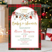 Christmas Gingham Rustic Merry Little Baby Shower 招待状