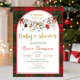 Christmas Gingham Rustic Merry Little Baby Shower 招待状