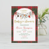 Christmas Gingham Rustic Merry Little Baby Shower 招待状 (スタンド正面)