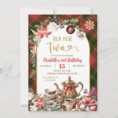 Christmas Gingham Tea For Two 2nd Birthday 招待状 (正面)