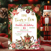 Christmas Gingham Time Four Tea 4th Birthday 招待状