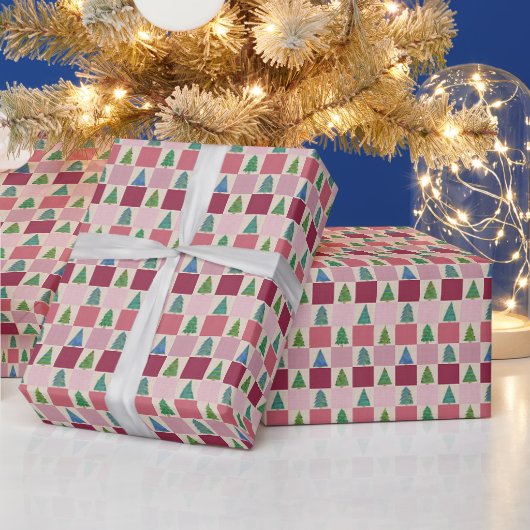 Christmas Gingham Wrapping Paper with Holiday Tree ラッピングペーパー (クリスマス)