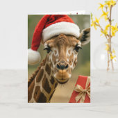 Christmas Giraffe With Holiday Gift カード (黄色い花)