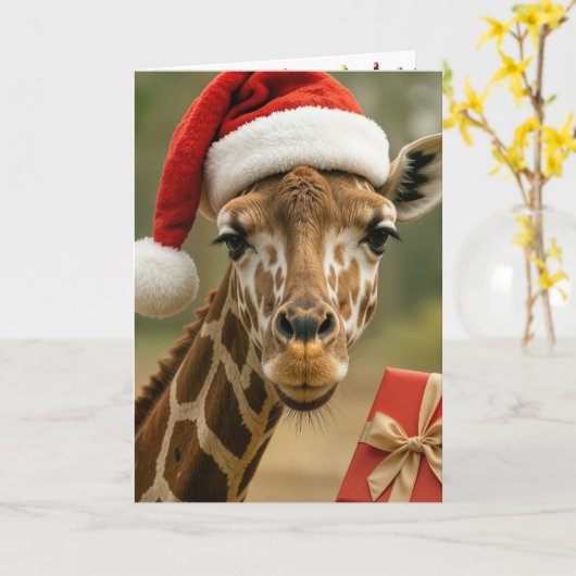 Christmas Giraffe With Holiday Gift カード (黄色い花)