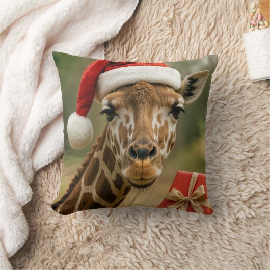 Christmas Giraffe With Holiday Gift クッション (ブランケット)