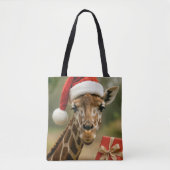 Christmas Giraffe With Holiday Gift トートバッグ (正面)