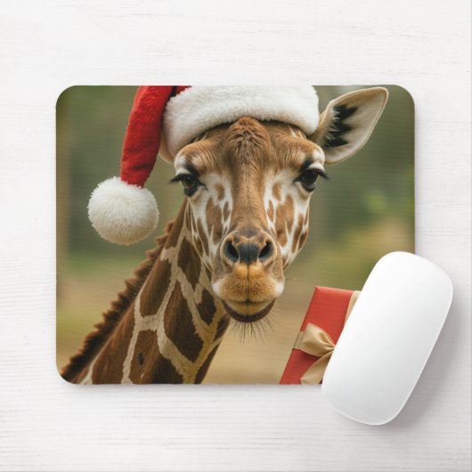 Christmas Giraffe With Holiday Gift マウスパッド (マウス)