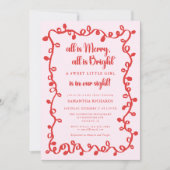 Christmas Girl blush pink red lights baby shower 招待状 (正面)