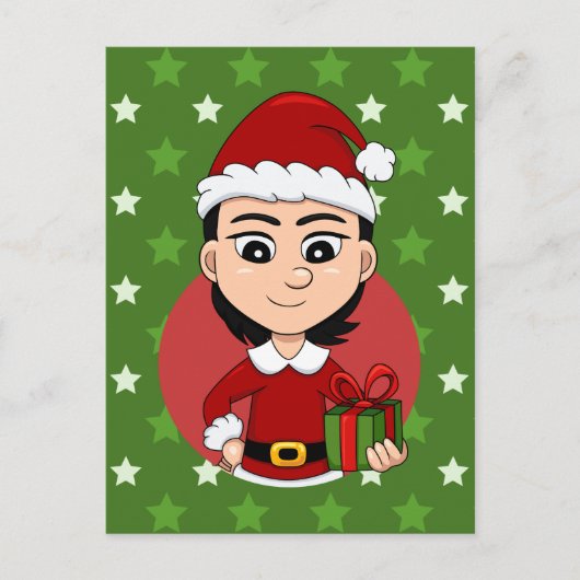 Christmas girl cartoon holiday postcard シーズンポストカード (正面)