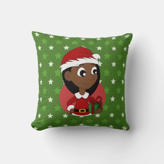 Christmas girl cartoon throw pillow クッション (正面)