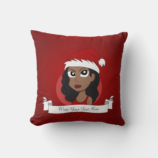 Christmas girl cartoon throw pillow クッション (正面)