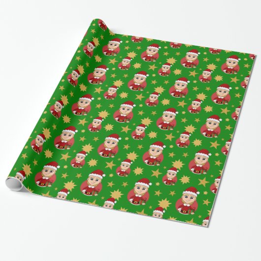 Christmas girl cartoon wrapping paper ラッピングペーパー (アンロールド)