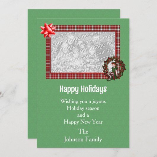 Christmas Girl Elf Wreath Photo シーズンカード (正面/裏面)