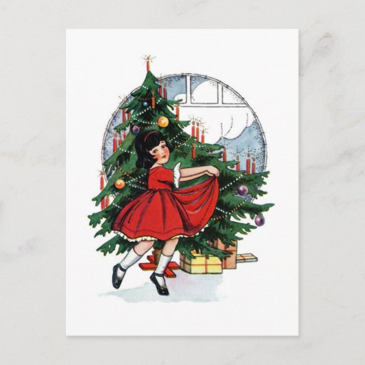 Christmas Girl Vintage Illustration ポストカード (正面)