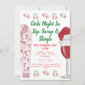 Christmas Girls’ Night Gift Swap PJs Wine 招待状 (正面)