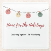 Christmas Glass Coaster with Playful Holiday Icons ガラスコースター (正面)