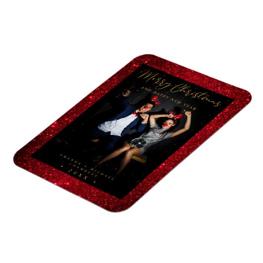 Christmas Glitter Fun Photo Newlyweds Script マグネット (左側)