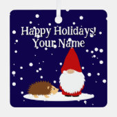Christmas gnome and hedgehog tree Ornament メタルオーナメント (正面)