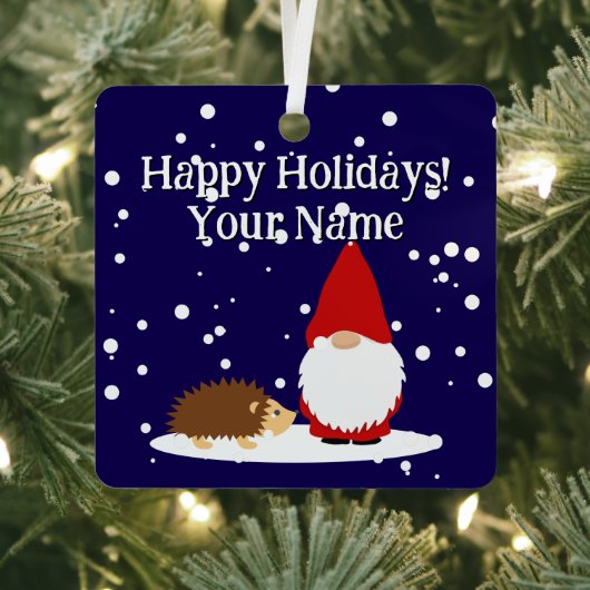 Christmas gnome and hedgehog tree Ornament メタルオーナメント (インサイチュ)