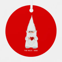Christmas Gnome Holding a Heart on Red