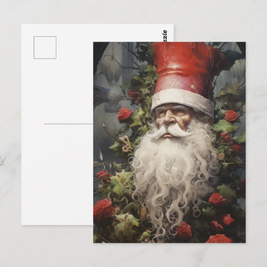 Christmas Gnome in a Rose Bush ポストカード (正面/裏面)